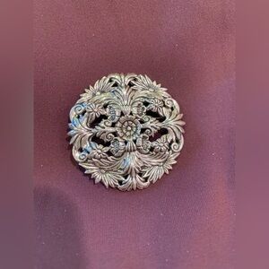 Silver Floral Circle Brooch